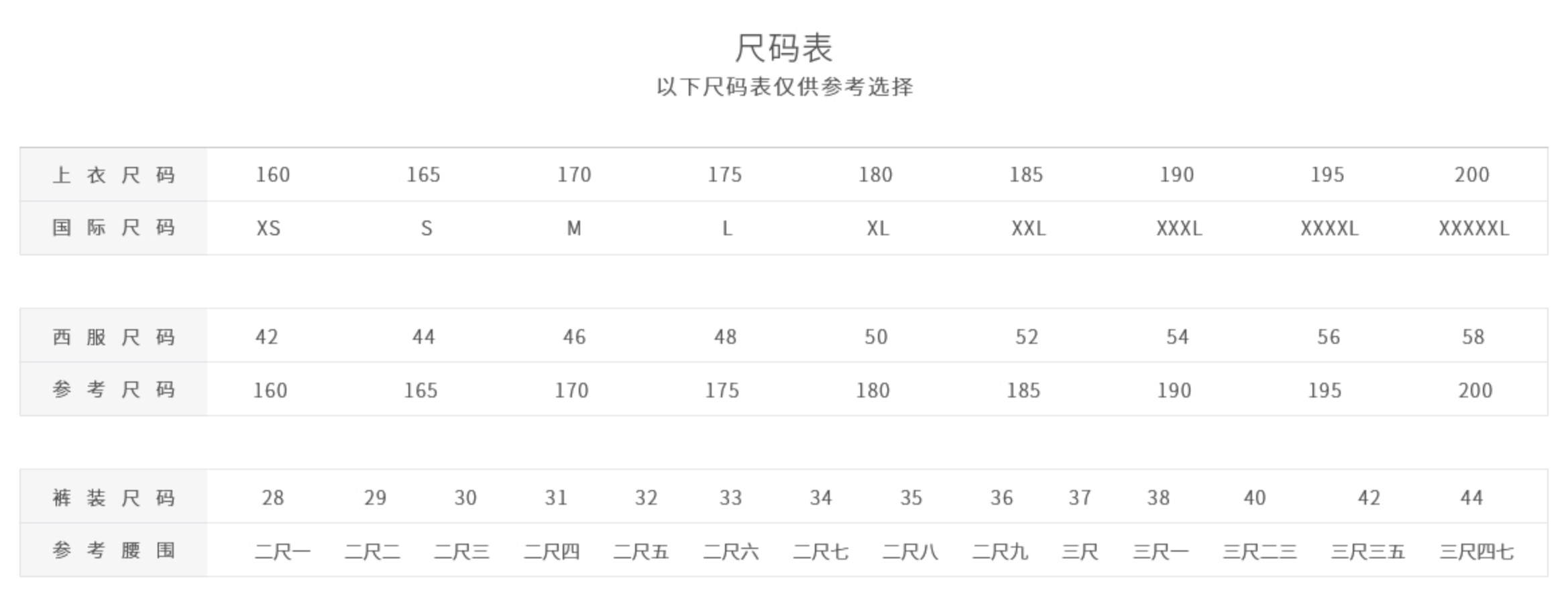 劲霸 男装-xssml品牌尺码表大全_对照表_选码助手_查码工具-上海小适