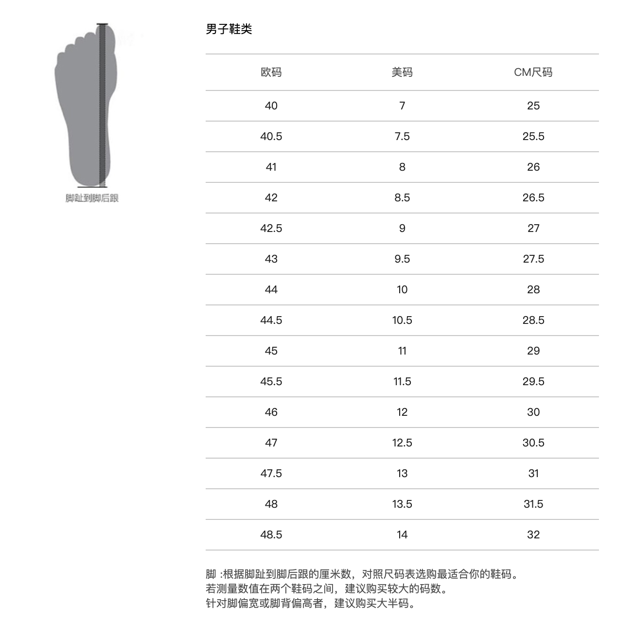 安德玛男鞋尺码对照表图片